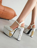 Women Platform Pointed Sandals 15.5CM/6Inch Summer Model Show Sequin Heels Europe and America Nightclub Party Large Size Shoes