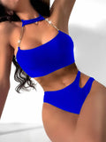 DEKA Women Push Up Metal Chain Neck Bikini Set Shoulder Straps High Waist Bottom Swimwear Women Swimming Beach Bathing Suit