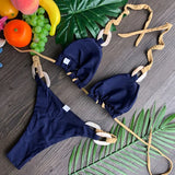 Patchwork Halter High Cut Knitted Bikini Women Swimwear Female Swimsuit Two-pieces Bikini Set Brazilian Bather Bathing Suit Swim