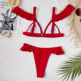 2026 Sexy Bikini Women Swimwear Swimsuit Red Ruffled Triangle Bikinis Set Bathing Suit Beach Bikini Female Trajes De Bano Mujer