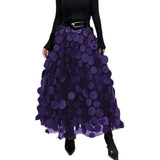 Women Summer Maxi Skirt Retro A-Line Large Hem Skirt Solid Color 3D Dot Decor High Waist Long Skirt