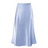 Women's Summer High Waist Skirt Solid Color Long Satin Skirt for Travel, Beach, Shopping