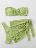 New Strapless Bikini Set Women Hollow Out Sexy Beachwear Sexy Lace Up Cover-Ups Wrap Skirt Summer New Fashion Bathing Suit
