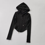 Women's Slim Fit Long Sleeve Hooded Yoga Sports Top Korean Casual Thread Sportswear Active Lifestyle Comfortable Gym Workout Top