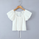 Foridol White Cotton Women Summer Crop Tops Lace Patchwork Short Female Tops Puff Sleeve Square Collar Slim Top Blouse 2025
