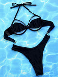 Halter Mesh Sheer Underwired V-Bar Bikini Women Swimwear Female Swimsuit Two-pieces Bikini Set 2025 Bathing Suit Swim Beach Wear