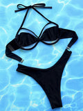 Halter Mesh Sheer Underwired V-Bar Bikini Women Swimwear Female Swimsuit Two-pieces Bikini Set 2025 Bathing Suit Swim Beach Wear