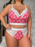 New Arrival Plus Size Ditsy Print Lingerie Set Sexy Minimizer Bra Cami Side Support Thin