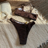 New Sexy Ribbed Brazilian Bikini Padded Bathing Suit Bather Swim Female Swimsuit Two-Pieces Bikini Set Women Swimwear V6343R