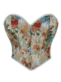 New French retro printed vest women wear fishbone corset with U-neck to gather the palace corset.