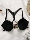 Ladies' New Leopard Print Sexy And Comfortable Front Bbutton Beautiful Back Underwear Lace Triangle Underwear Set A3159