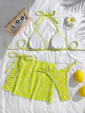 sexy wave halter tie bikinis sets 3pcs with tie mini skirt thong swimsuits swimwear bathing suit beach outfits biquini tankini