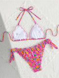 S - XL Floral Flower Printed Halter Bikini Women Swimwear Female Swimsuit Bather Bathing Suit Swim Two-pieces Bikini set K8104