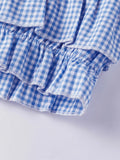 Women’s Layered Ruffle Bloomer Shorts Elastic Waist Little Bow Front Plaid Print Shorts Summer Bottoms
