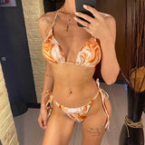 S- XXL Leopard Printed Long Sleeve Bikini Women Swimwear Female Swimsuit Three-Pieces Bikini Set Bather Bathing Suit Swim V3193Y