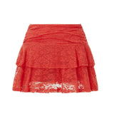Womens Mini Skirt Lace Flower Low Waist A-Line Layered Ruffled Skirt for Daily Party Club