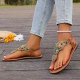 Bohemia Style Flat Heel Sandals for Women Fashion Bead Clip Toe Beach Sandles Woman Plus Size 43 Lightweight Gladiator Sandalias