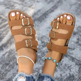 2026 Summer Fashion Women's Buckle Sandals New Sexy Open Toe Casual Sandals Comfortable Platform Shoes Flat Slippers Zapatos