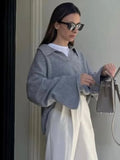 Foridol Grey Flare Sleeve Turn Down Collar Warm Winter Sweater Women Pullover Knitted Jumper Autumn Casual Sweater Loose