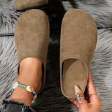 Spring Round Toe Cork Clogs Slippers for Women Outdoor Cork Footbed Flat Heels Mules Shoes Woman Plus Size Suede Slides Female