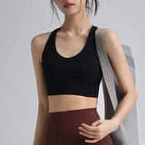 Women's Sexy Slim Strap Yoga Sports Bra Shock-Absorbing Gathered Back Design for Training Run Integrated Beautiful Back Style