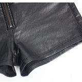 Women's Zipper Pu Leather Shorts High Waist Stretch Slim Lift Hip Motorcycle Shorts Summer Sexy Bodycon Black Leather Shorts