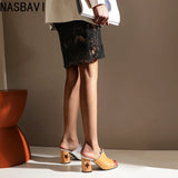 NASBAVI Brand New Ladies Peep Toe Summer Sandals Fashion Mixed Colors Chunky High Heels Women Sandals Party Woman Shoes 35-45