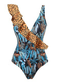2026 Leopard Printed One Piece Swimsuit Ruffle Swimwear Women Padded Bathing Swimming Suit Female Summer Bodysuit