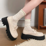 2025 Bowknot Decor Platform Loafers Women Fashion High Heel Jk Pu Leather Shoes Woman Korean Slip On Thick Sole Shoes Female