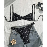 S - XL Polka Dot V Neck Bikini Women Swimwear Female Swimsuit Two-pieces Bikini set High Leg Cut Bather Bathing Suit Swim V8147