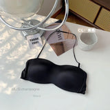 Sexy Japanese Satin Halter Bra Strapless Seamless Two-Way Wear Adjustable Comfort Back Fit Wirefree Lingerie Set S-XL MOYISU Bra