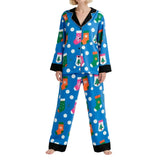 Women's Christmas Pajamas Set Long Sleeve V Neck Stocking Tree Print Tops and Pants Lounge Wear Two Pieces Suits