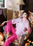 New Chinese style pajamas with breast pads, simulated silk, ice silk home wear, satin jacquard pajamas set