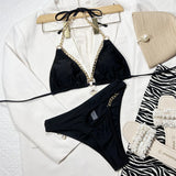 Metal Rings Halter Cut Out Asymmetric Bikini Women Swimwear Female Swimsuit Two-piece Bikini set Bather Bathing Suit Swim V4336