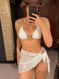 New Leaves Printed Halter Bikini Suit Female Swimsuit Women Swimwear Bather Bathing Suit Swim Three-Pieces Bikini Set