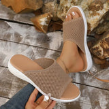 Women's Knitted Breathable Mesh Slide Sandals Soft Flat Sandals with Open Toe Platform Non-Slip Light Casual