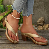 2025 New Gold High Heels Flip Flops Women Outdoor Clip Toe Thick Heeled Sandals Woman Lightweight Plus Size Summer Slippers 43