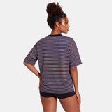 Summer Women's Loose T-shirt Casual Stylish Striped Crew Neck Short Sleeve Drop Shoulder Tee Tops