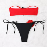 Sexy Bikini Set 2025 Bandeau 3D Flower White Black Contrast Push Up Micro Swimsuit Brazilian Cut Out Bathing Suit Thong Swimwear