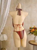 Sexy Coffee Striped Bikini Set 2026 Women Cover Up+Long Skirt 4 Piece Swimsuit Summer Bathing Suit Holiday Swimwear Biquini