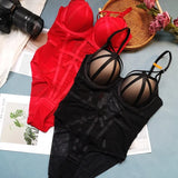 MOYISU Women's Sexy Lingerie Bodysuit Transparent Mesh Teddy Shapewear Figure Shaping Push Up Bra Strap Underwear Hot Trend UK