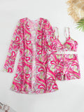New Sexy 3 Pieces Suit for Women Neck Hanging Bikini Set+Cover-up Swimwear Sunproof Tankini High Waist Shorts Swimsuit Beachwear