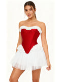 Women’s Sexy Christmas Lingerie, Santa Girl Bodysuit with Fringe Trim, Push-up Shapewear for Full Bust & Side Smoothing