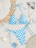 Sexy Pink Plaid Micro Bikini 2026 Women Halter Push Up Bra Tie Side Thong Swimsuit Brazilian Beach Bathing Suit Swimwear Biquini