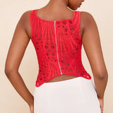 Lace Double Layer Fitted Corset Casaul Style Waist Trainer Mesh Solid Color Hollow Out Backless Suspenders Sleeveless Top CSSX