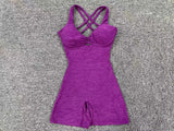 Adjustable double straps Open back  V shape back design Scrunch butt No front seam Flatlock Inseam  Removable pads BODYSUIT
