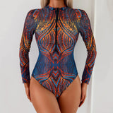 2026 Swimwear Women Long Sleeved Sun Protection One Piece Swimsuit Zip Up Print Sports Bathers Swimming Bodysuit Beach купальник