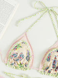 Floral Printed Halter Ruffled Frilled Bikini Women Swimwear Female Swimsuit Two-pieces Bikini set Thong Bathing Suit Swim Lady