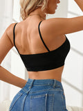 Women's Sleeveless Crop Tank Top Low Back Cami Bra with Pads Wireless Thin Strap Casual Sports Slim Fit Vest