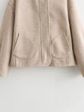 Foridol O Neck Single Breasted Apricot Women Winter Autumn New Coat Office Lady Short Thick Jacket Vintage Outerwear Loose
